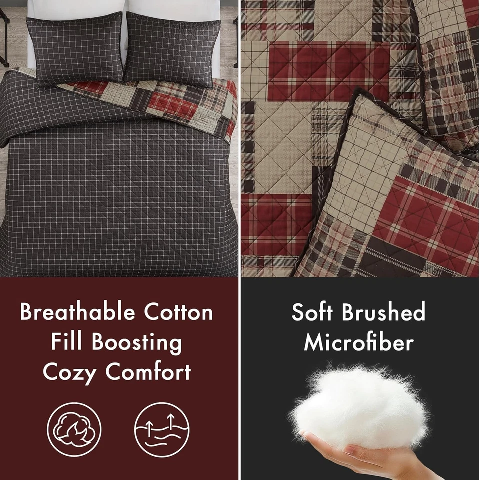 Queen Quilt Set Rustic Cabin Lodge Country Farmhouse Southwestern Coverlet 3 Pc - Image 4 of 4