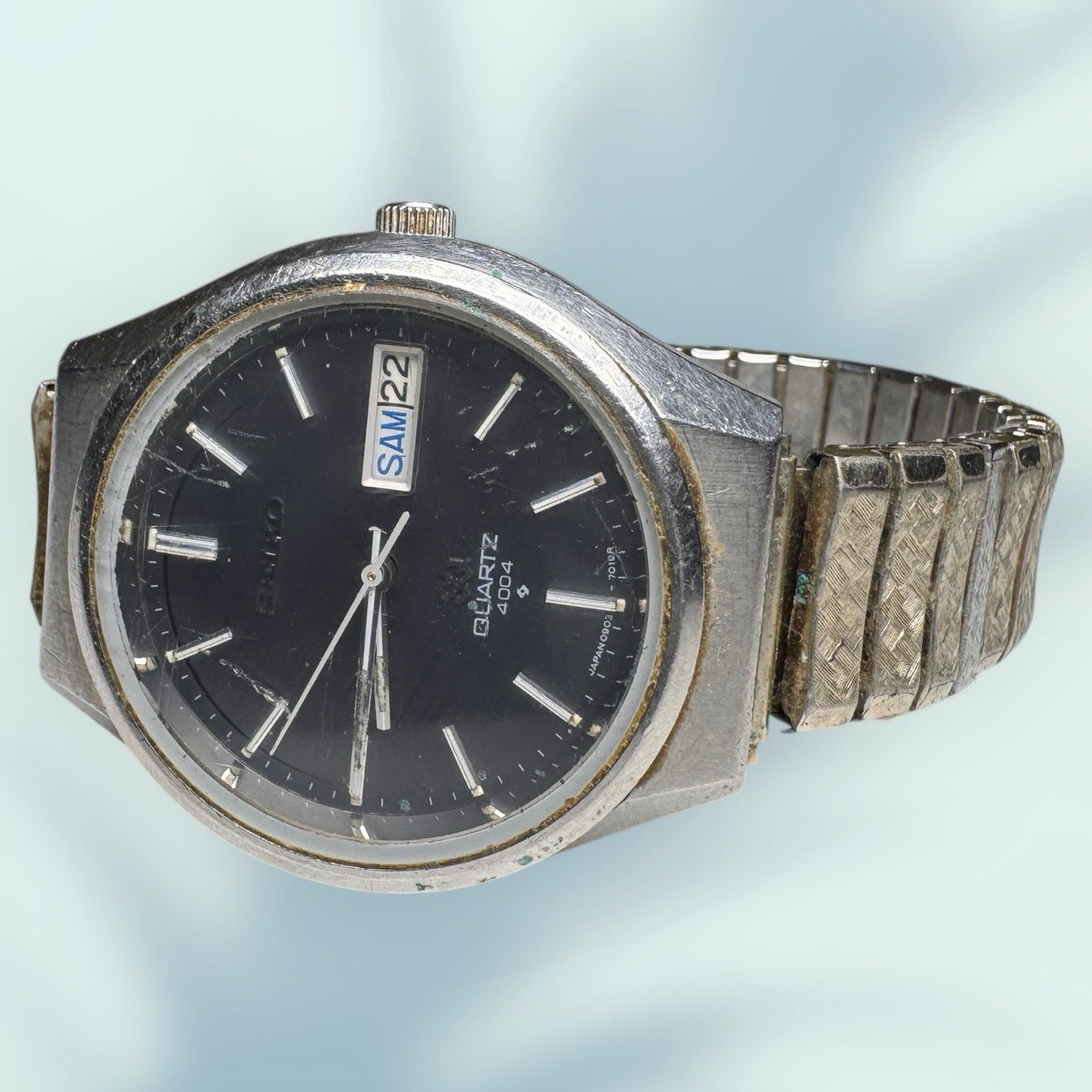 時計 Vintage StudsBelt Vintage 1976 Seiko 4004 SQ Quartz Mens Watch Date JAPAN Runs Great