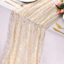 3Pcs 10 Ft Gold Table Runners, Sheer Chiffon Tulle Cheesecloth Wedding Runner, G