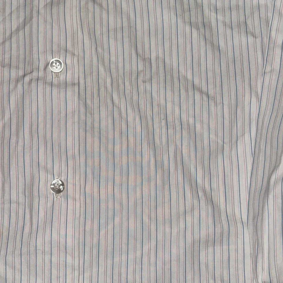 Camisa de vestir Borrelli Napoli con botones delanteros para hombre talla 42 blanca rosa azul a rayas Foto 2 de 4