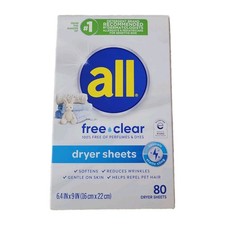 all Free Clear Dryer Sheets 80 Count   Sensitive Skin   Perfume  Dye Free