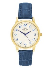 Limit  34mm Mens Round Gold Analogue Watch with Blue Strap