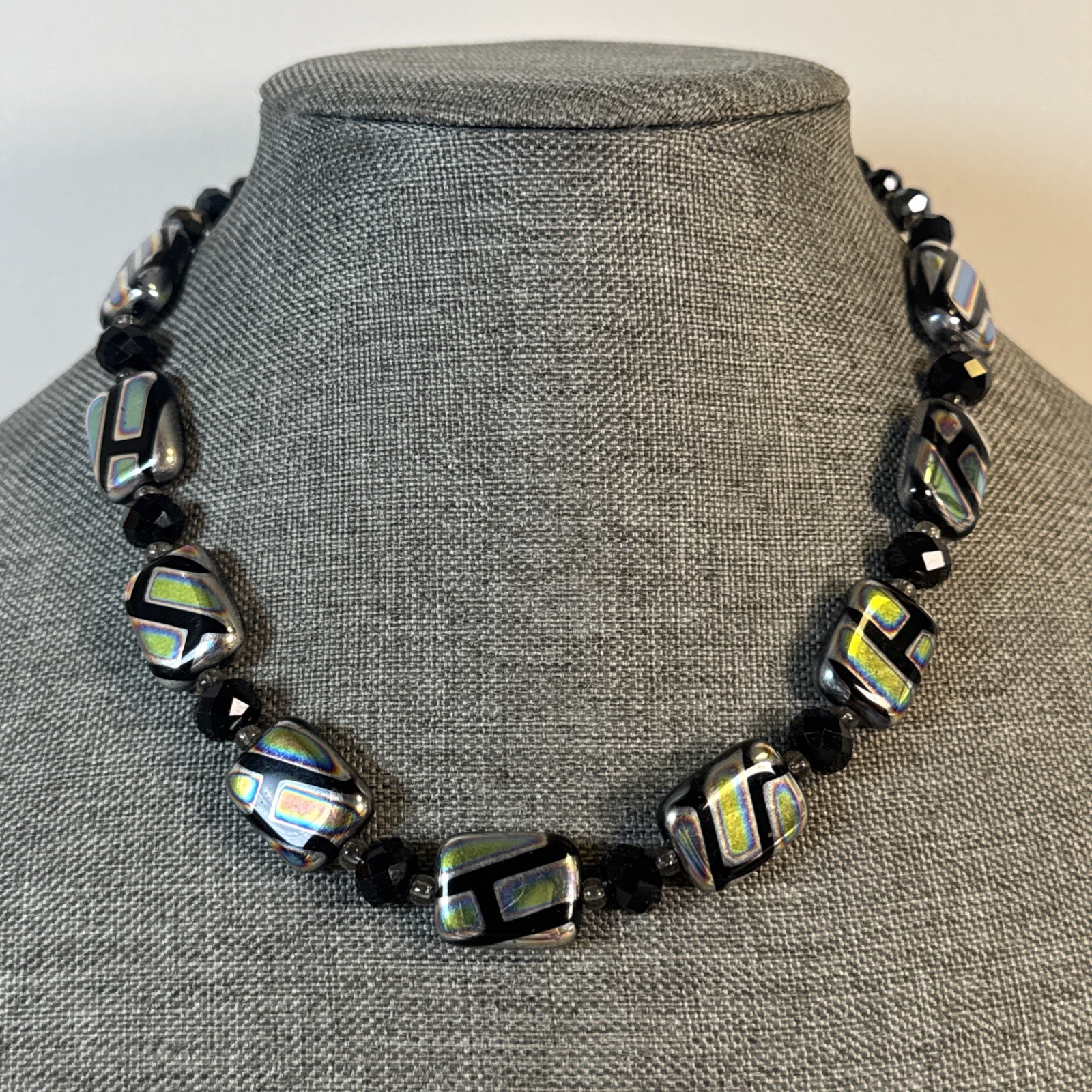 Handcrafted Beads Black Rectangular Iridescent Ab… - image 1