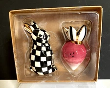 MacKenzie Childs Courtly Check Bunny Radish Salt & Pepper Shakers NEW