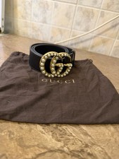 Gucci GG Marmont Pearl Black Leather Belt Size 80/32 Gold Buckle 453260