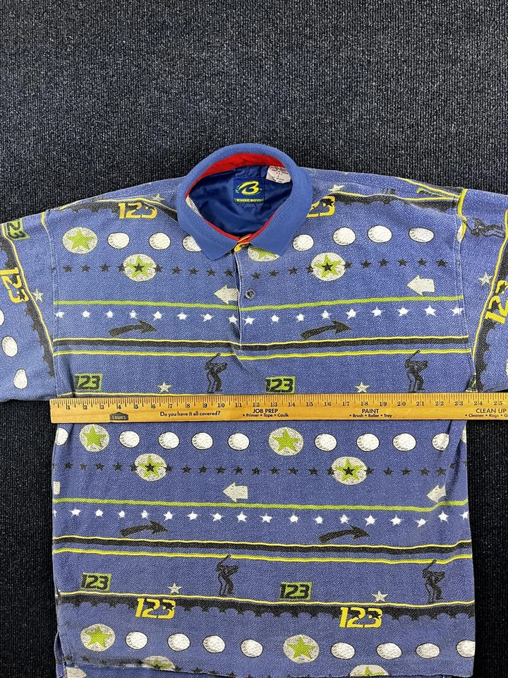 Camisa Polo Vintage Bugle Boy Para Hombre Grande Azul Patinador 123 Estampado Completo Tejido Años 90 Foto 4 de 4