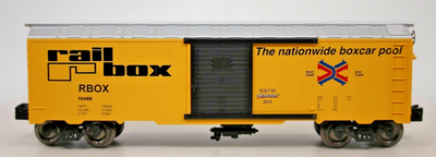 #ad Menards 279 2654 O Gauge Yellow RailBox Boxcar Steel Wheels Used Loose EX $29.99