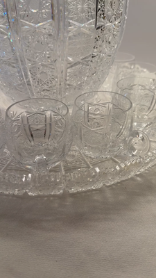 VTG TOM BOHEMIA 500 PK HAND CUT 24% PBO LEAD CRYSTAL PUNCH SET w