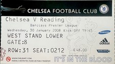 CHELSEA v READING-30/01/08-BARCLAYS PREMIER LEAGUE TICKET.