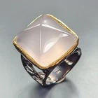 Antique ring 40 ct Natural Rose Quartz Ring 925 Sterling Silver Size 9 /R458183