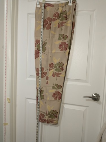 Adrianna Papell Ankle Pants Women’s Size 8 Beige Beads Floral Flat Front, Silk - Picture 1 of 12