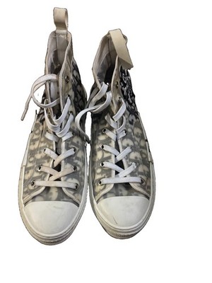 Dior Unisex White/Gray High Top Lace Up Logo Print Sneaker - Pre-Owned Good