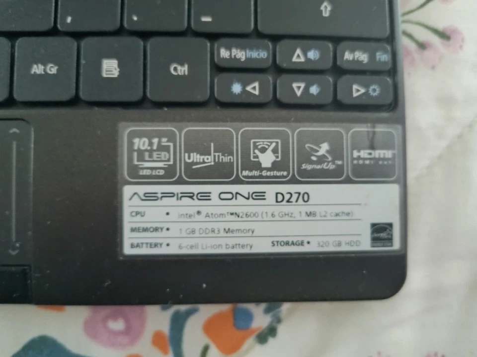 Portátil  ACER ASPIRE ONE D270 RAM 1GB HDMI - Imagen 4 de 4