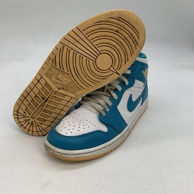Nike Air Jordan 1 Mid Aquatone Shoes Mens 9 Celestial Gold White Sneakers