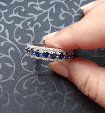 Wedding Engagement Women Ring With Simulated Sapphire In 14K White Gold Plated