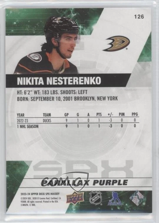 2023-24 SPx Rookies Purple Parallax /149 Nikita Nesterenko #126 Rookie RC - Image 2 of 2