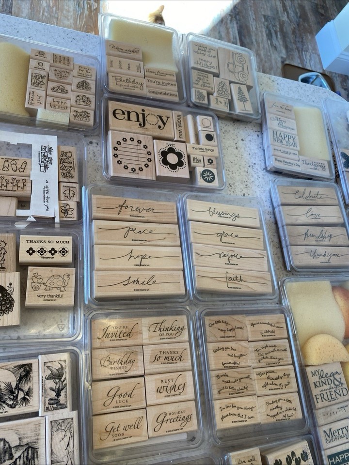Stampin’ Up! HUGE Lot 370+ Wood Rubber Stamps Many Double Sided Many