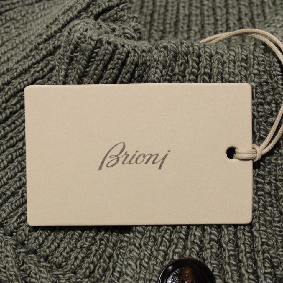 Suéter Brioni Nuevo con Etiquetas Tejido Henley Talla 56 EE. UU. 2XL Verde Oliva 100% Algodón Foto 2 de 4