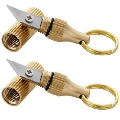 Portable 2PC Knife Keychain Brass Key Ring Pendant Outdoor Cleaver