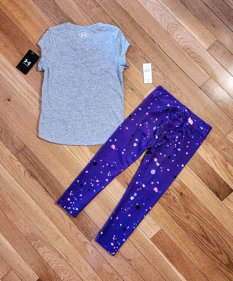 NEW Under Armour Little Girl Heart Tee & Full-length Legging Set, Purple (sz 4) - Image 4 of 4