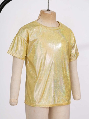 Girls Top Sparkly Metallic Shiny Loose T-Shirts for Dance Performance Costume - Picture 23 of 82