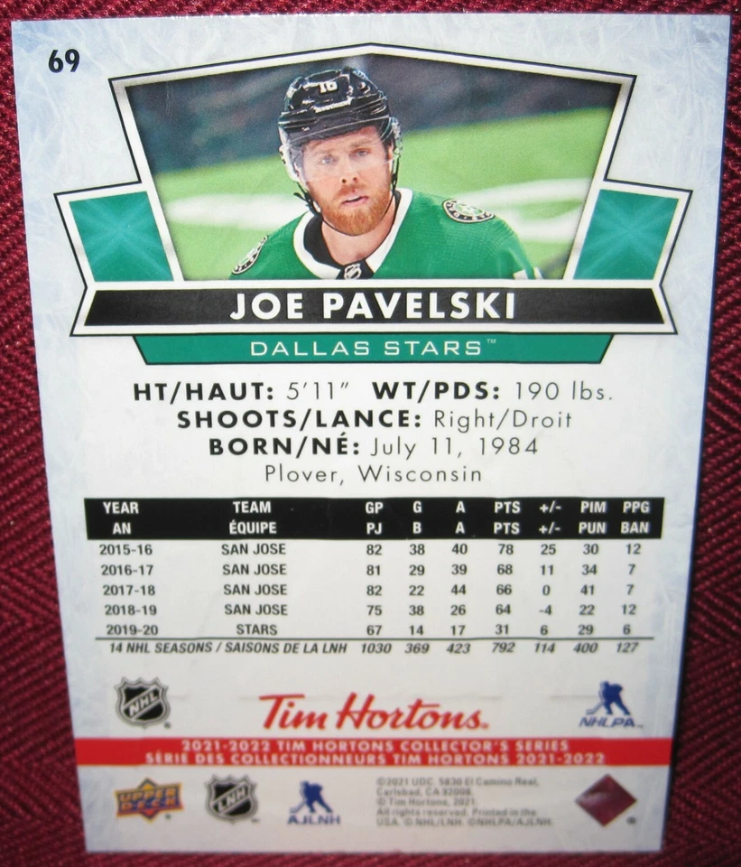 2021-22 UPPER DECK TIM HORTONS #69 JOE PAVELSKI - Image 2 of 2