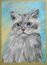 Cute Cat Portrait 12x8 Original Painting Artwork  Signed 