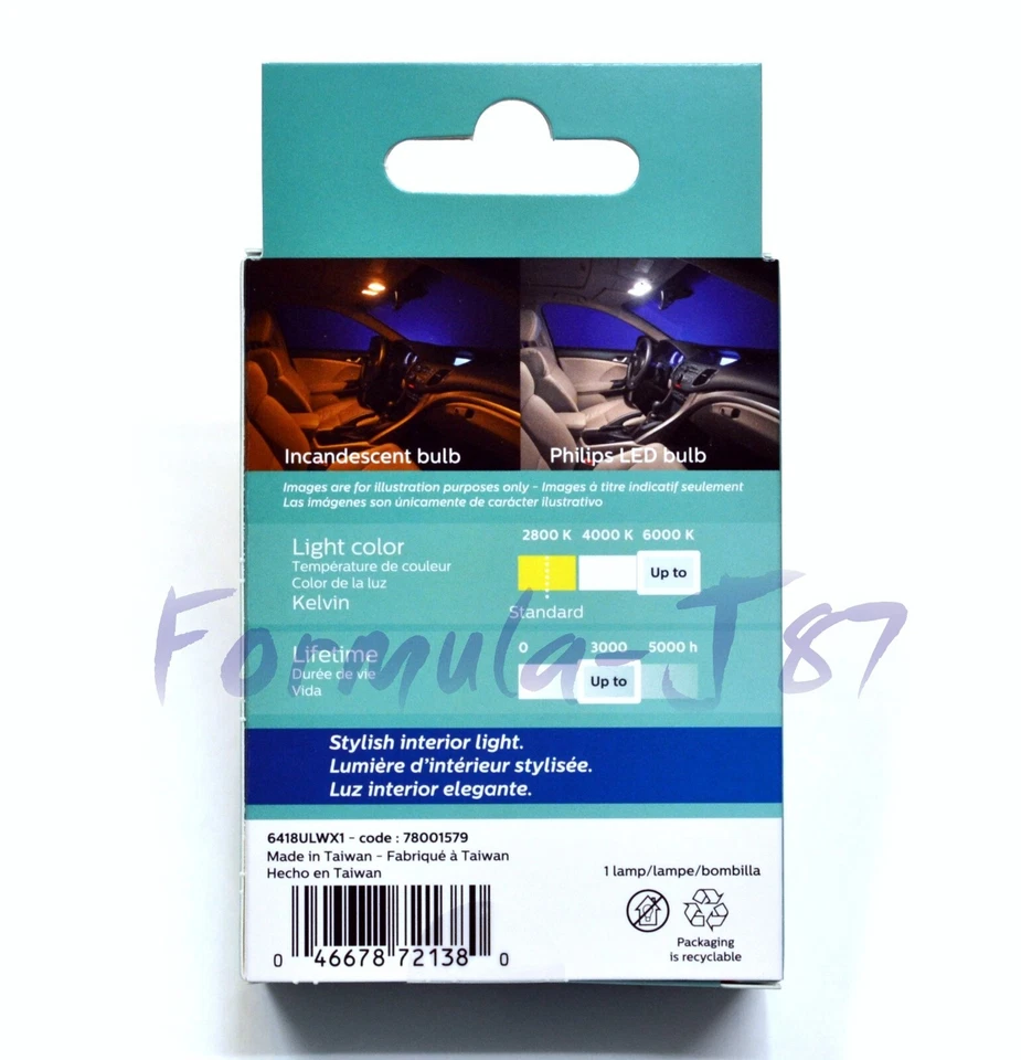 Philips Ultinon Luz LED 6418 Blanco 6000K Dos Bombillas Placa Etiqueta Reemplazar Foto 4 de 4