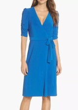 🆕 ELIZA J Faux Wrap Dress w/ Ruched Sleeves, Deep V-Neck & Tie Waist | Sz 12 🆕