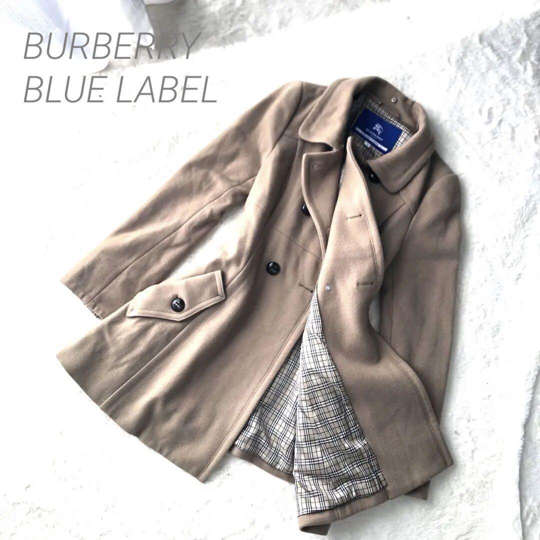 Burberry Blue Label Pea Coat Nova Check Camel Fur 38