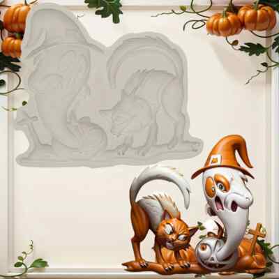 Halloween Katze & Kürbis Mädchen Skelett Silikonform Mischtechnik Kuchen Backkunst
