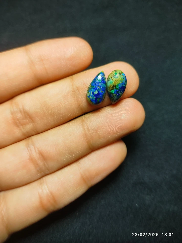Azurite Malachite Pear Cabochon 14x8mm Deep Blue-Green Jewelry Stone - Image 2 of 4