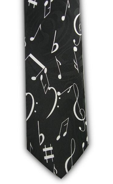Black Music Tie with White Notes & Clefs - Music Gift - Gift for Musicians