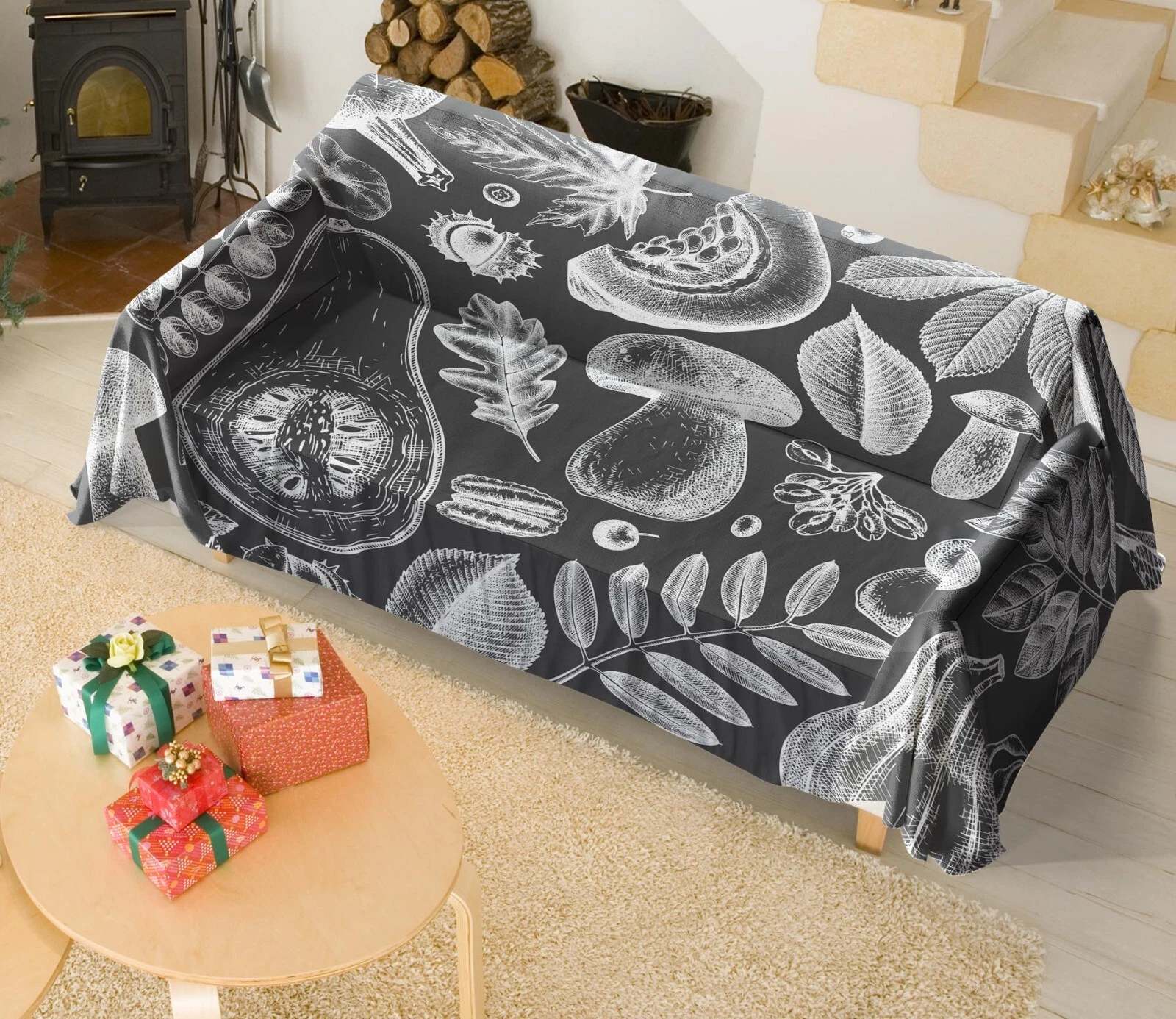 3D Gray Leaf N2744 Sofa Cover High Stretch Lounge Slipcover Protector Couch Eve