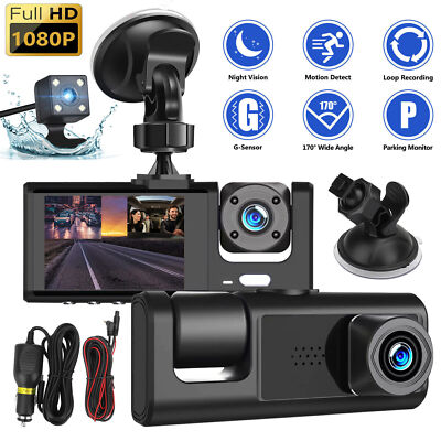 Front/Rear/Inside Video Recorder Camera G-sensor HD 1080P Car Dual Lens Dash Cam