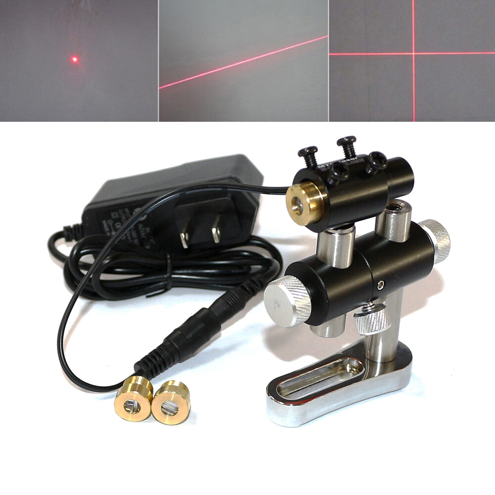 650nm 100mw Red Laser Dot Line Cross Diode Module 13x42mm w/ AC Adapter & Holder