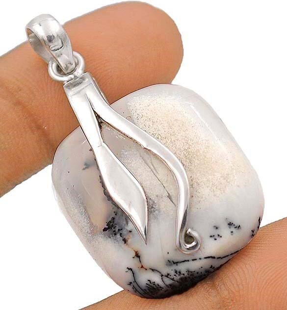 Natural Winter Dendrite Opal 925 Solid Sterling Silver Pendant