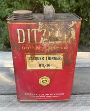 Vintage Ditzler Laquer Thinner Can Tin Vintage Ditz-Lac 1 Gallon DTL-16 Old, Red