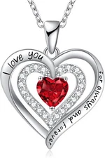 Women Love Heart Necklaces Birthstone Necklace Jewelry Gift for Wife Girlfriend