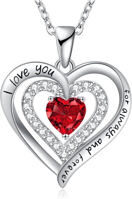 Women Love Heart Necklaces Birthstone Necklace Jewelry Gift for Wife Girlfriend
