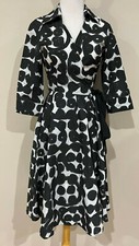 Zara Basic Fit & Flare Wrap Dress Black & Pale Gray Circle Swirls Size XS