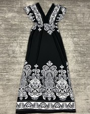 Studio Y Dress Womens XS Black White V-Neck Maxi Polyester Blend Casual