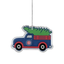 Chicago Cubs Christmas Tree Holiday Flat Ornament - Truck with Tree - Logo