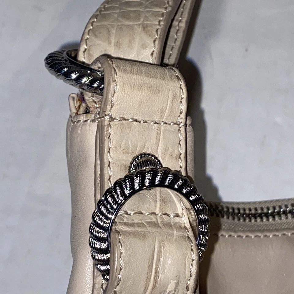 Judith Ripka Purse Handbag Tote Shoulder Hand Bag Mauve Beige Zip Leather QVC - Image 3 of 4