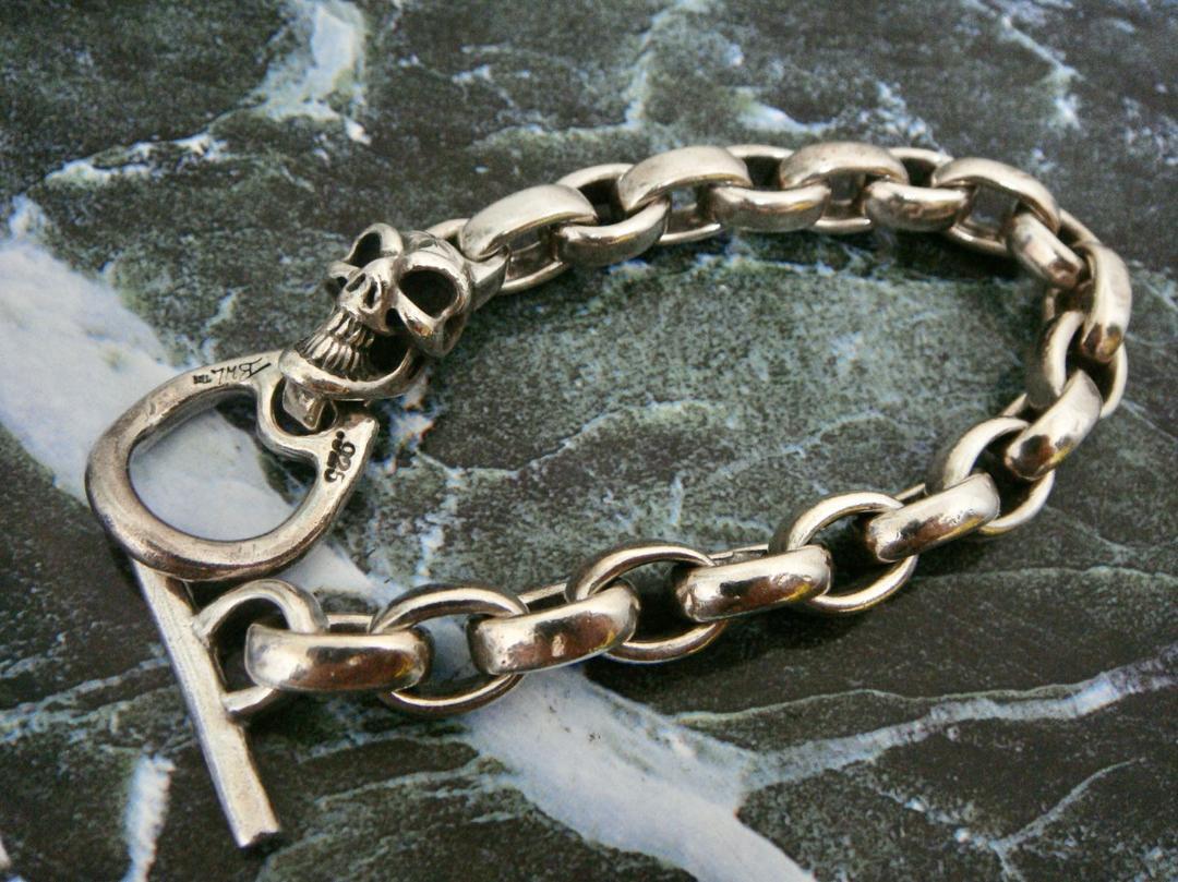 Bill Wall Leather Skull Chain Silver Bracelet Used Japan Bill Wall Leather Skull Chain Silver Bracelet Used Japan