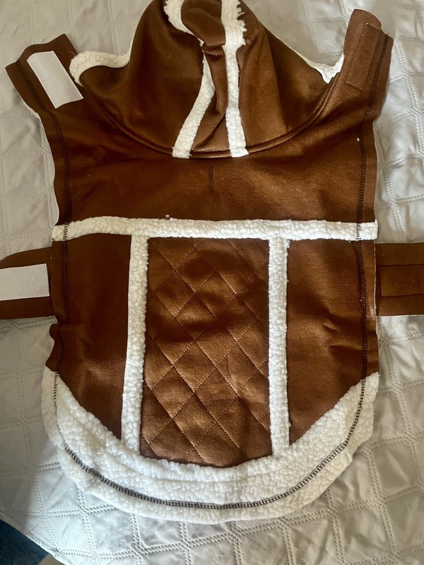 Sherpa lined quilted dog coat with hood - Carmel/Tan - Large
