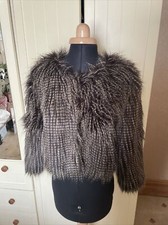 Label Lab Hof Ladies Brown Plush Faux Fur 3/4 Sleeve Cropped Jacket Size 12