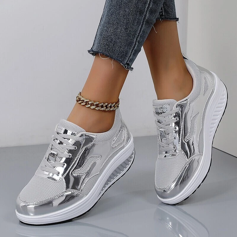 Women Platform Chunky Pumps Wedge Canvas Shoes Trainers Casual Shoes Sneakers
