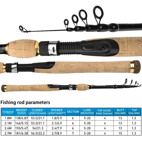 Telescopic Spinning Fishing Rod Bait Casting Lure Carbon Travel Pole 1.8-2.7M - Picture 5 of 21
