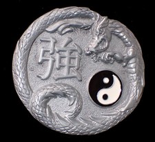 DRAGON STRENGTH BELT BUCKLE WITH YIN YANG AND CHINESE CHARACTER NEW 